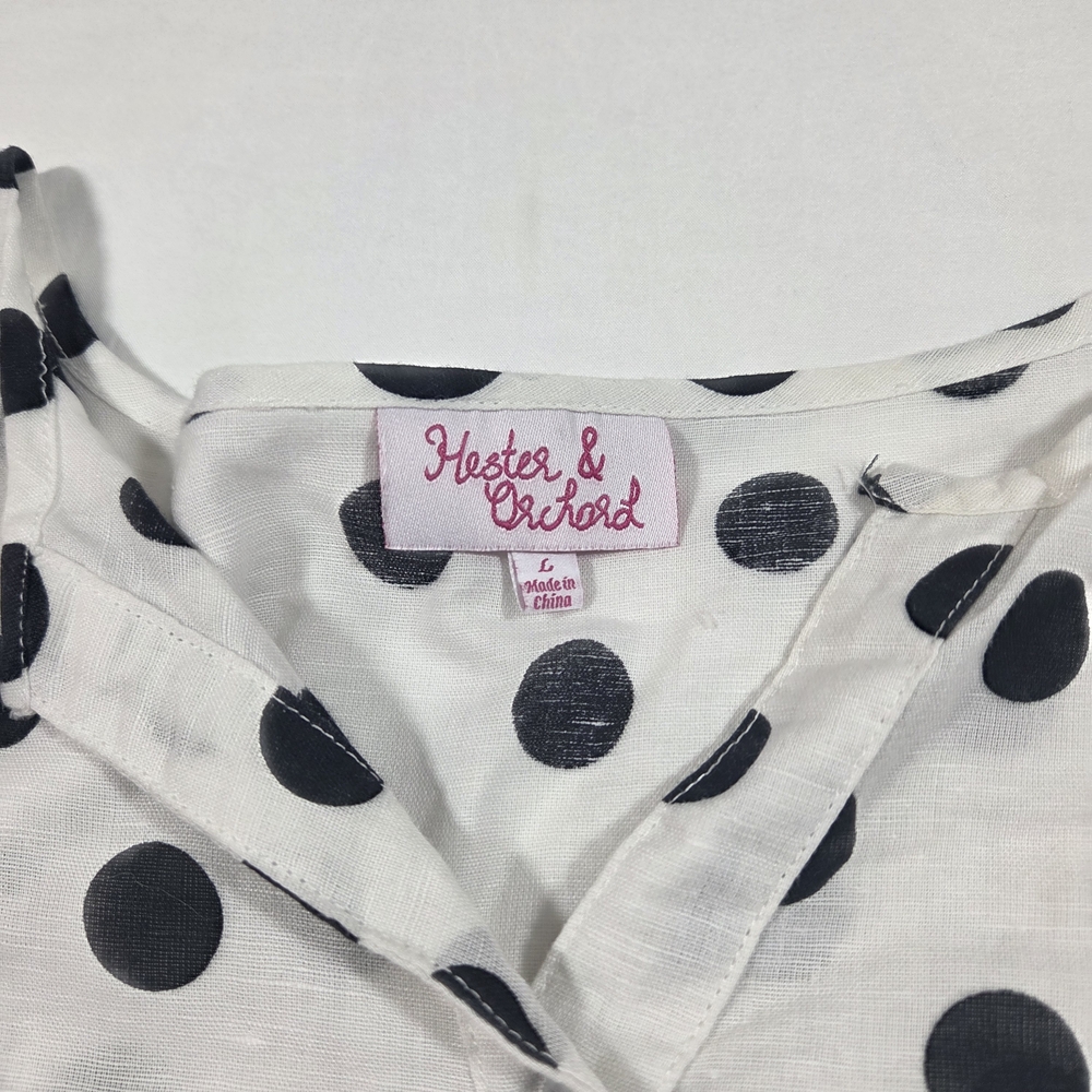 Hester & Orchard Polka Dot 3/4 Sleeve V-Neck Women's Top - White/Black - Picture 2 of 11